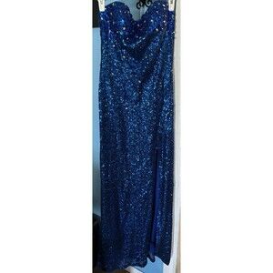 Eureka Beautiful  long Royal  Blue all Sequin prom dress Size Medium .